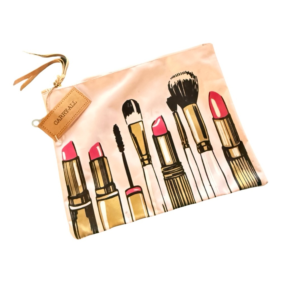 Cosmetic Bag With Brushes Printed on Front Zipper Closure NEW